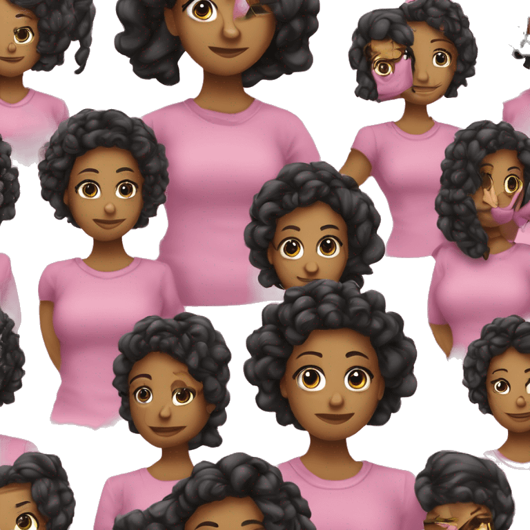 mulher negra de cabelos de cabelos negros cacheados vestindo blusa rosa emoji