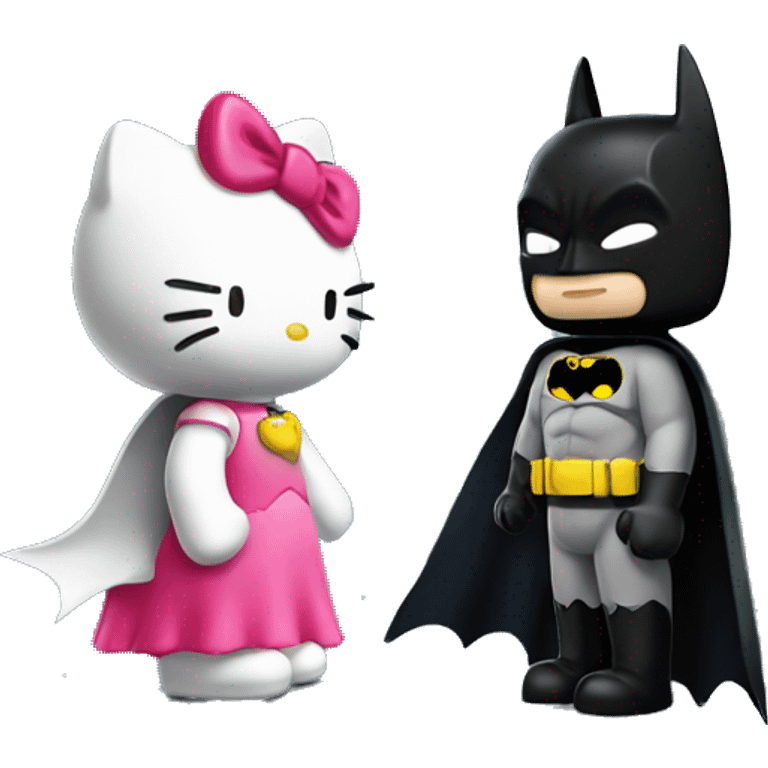 Hello kitty and Batman kissing under moon emoji