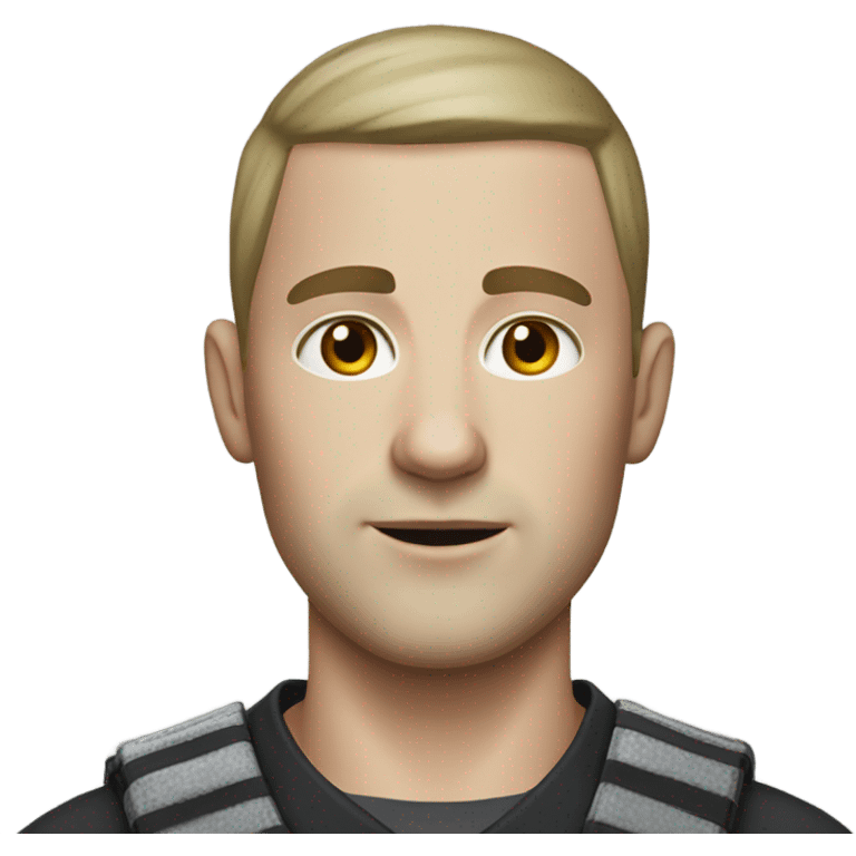 an white skin prisoner in an dark gray uniform. very realistic and detailed emoji