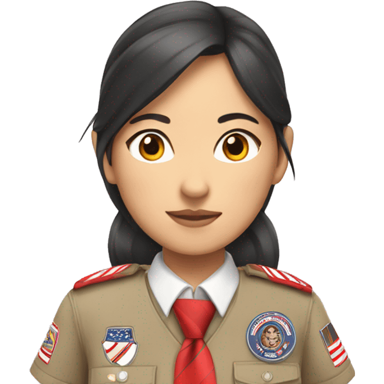 asian scout girl with badges, red and white stripes tie emoji