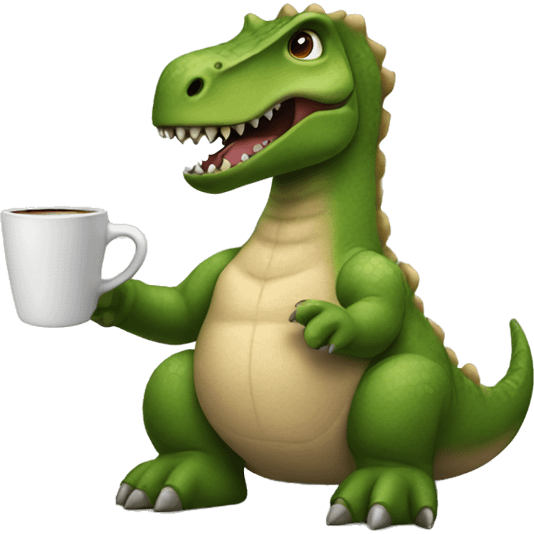 Dinosaur holding a cup of coffee  emoji