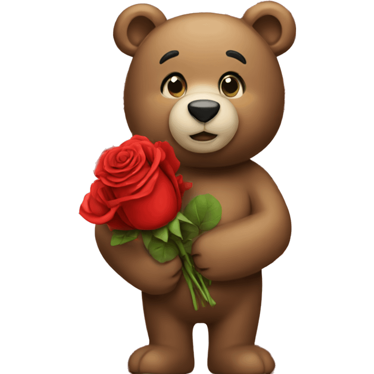 bear holding red roses emoji