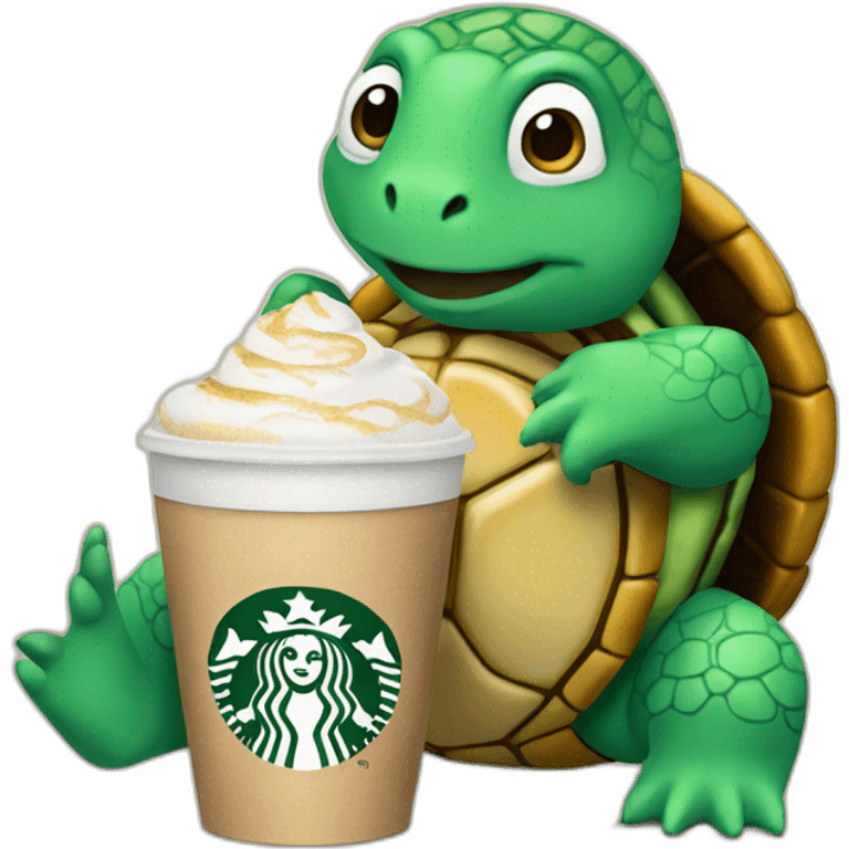 A turtle drinking a Starbucks latte emoji