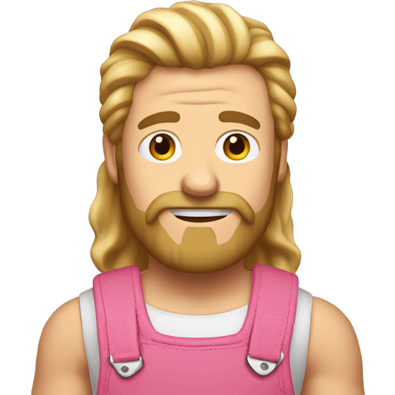 A man with long blonde hair, sideburns wearing a sleeveless pink pair of dungarees and hairy shoulders no beard  emoji