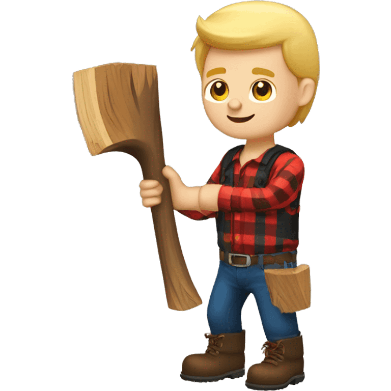 white man lumberjack blond hair chopping firewood emoji