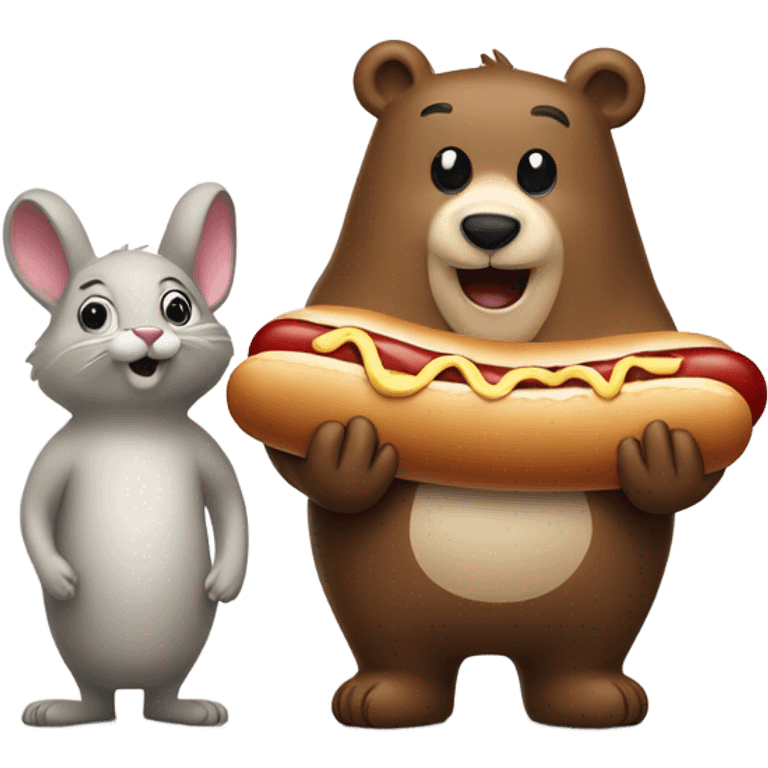 A bear with a hot dog and a bunny friend  emoji