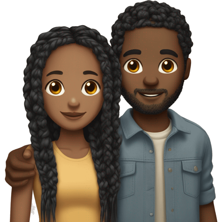 Realistic black girl with box braids and light skin boy with short curly hair and a short beard hugging emoji