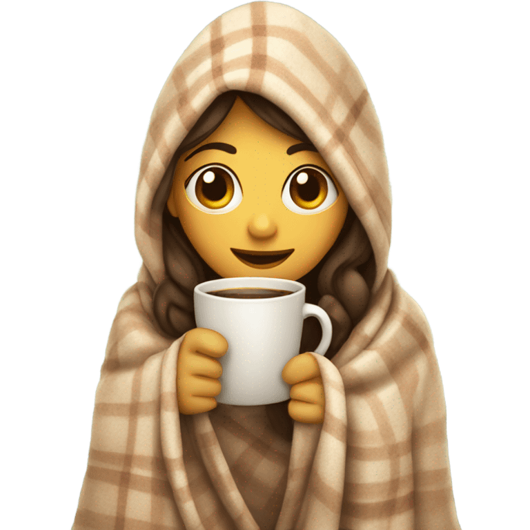 A girl who drinks coffee in a cozy blanket emoji