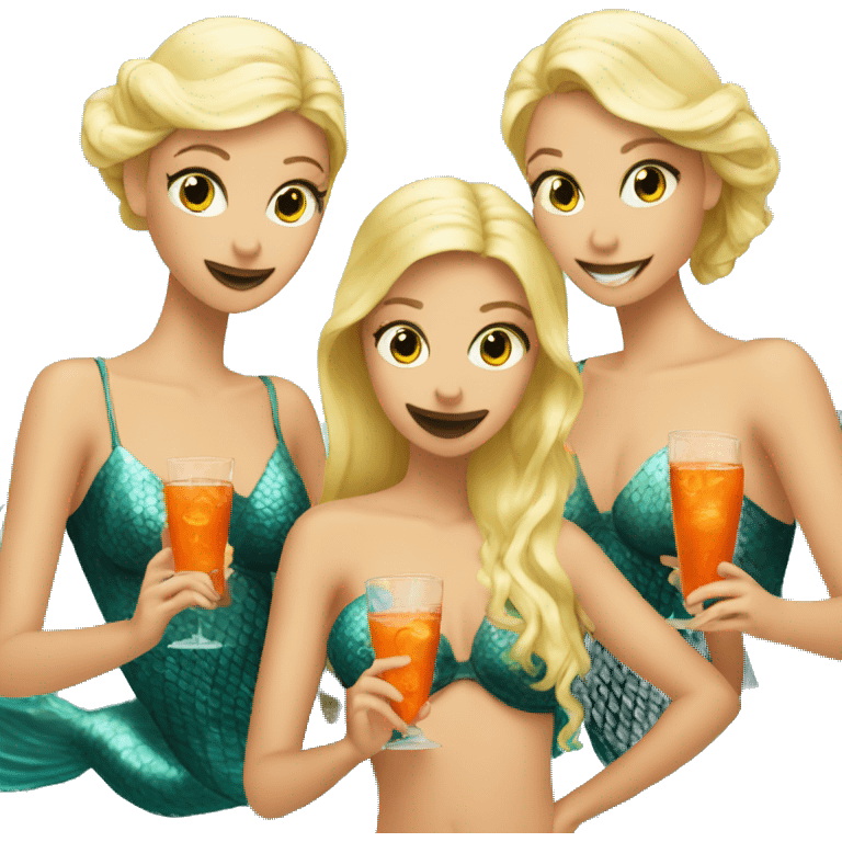 Three blond mermaids drinking aperol emoji