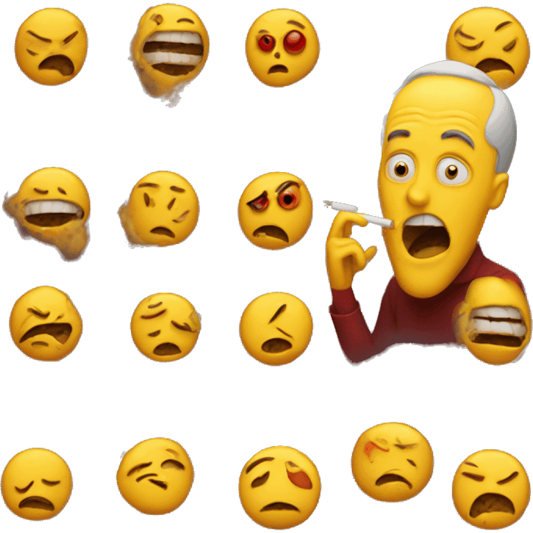 yellow emoji guy smoking, red eyes, cursed, scary, funny emoji