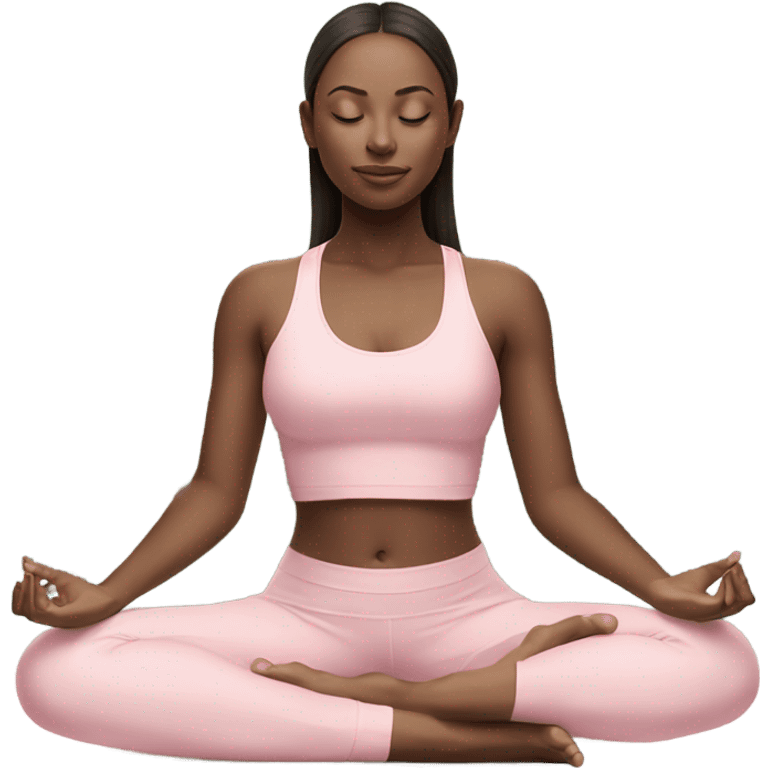 eyes closed girl in lotus pose wearing a pastel pink yoga set  emoji