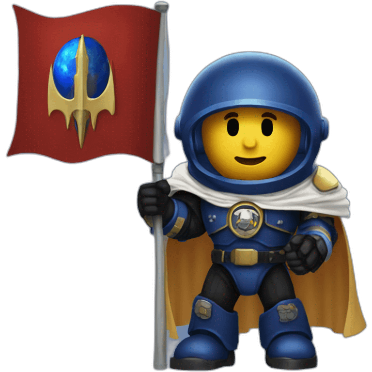 space marine with cape holding a flag of super earth emoji