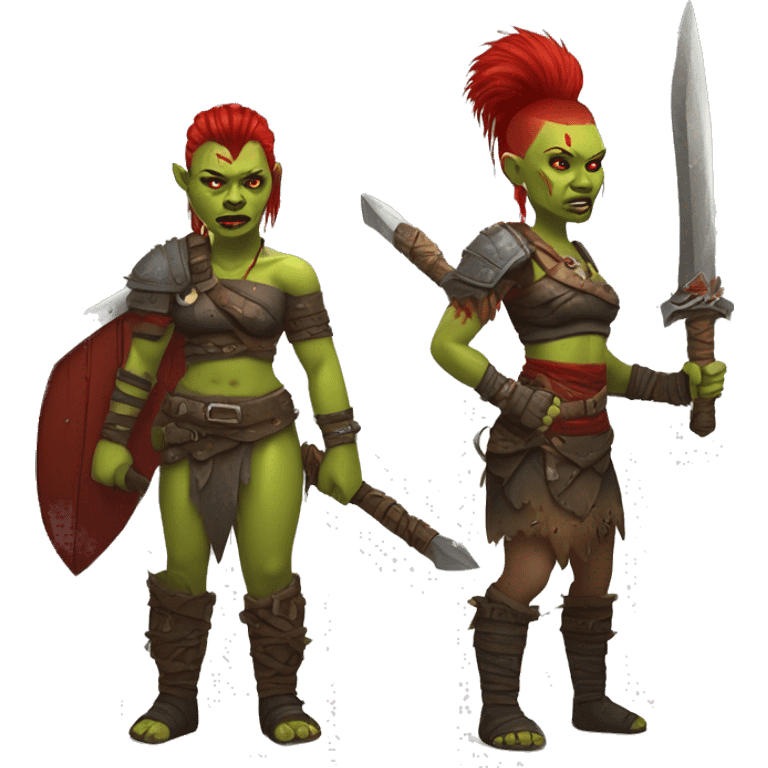 Berserker orc woman with red beard & red mohican with weapon emoji