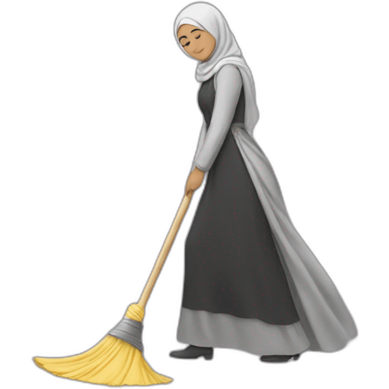 a woman in a hijab is sweeping the floor emoji