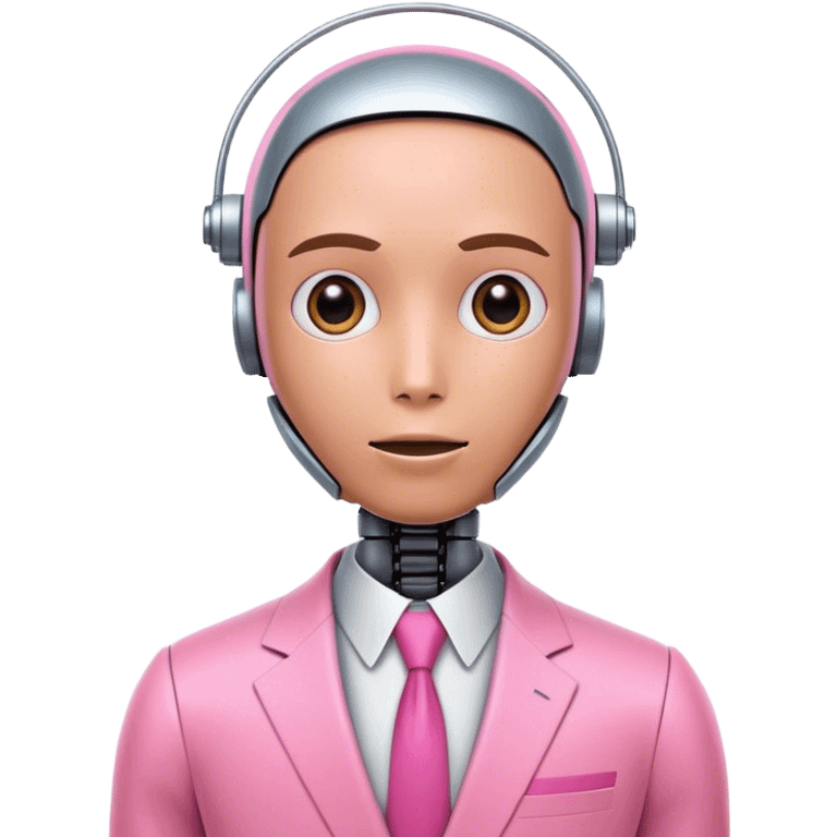 human looking robot in pink suit emoji