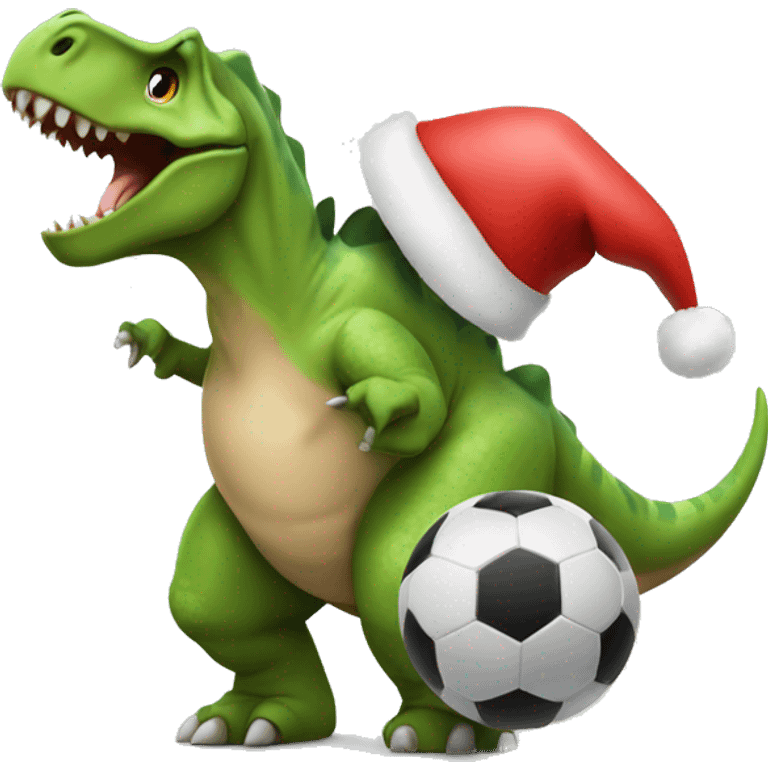 Dinosaur playing football with Santa hat  emoji