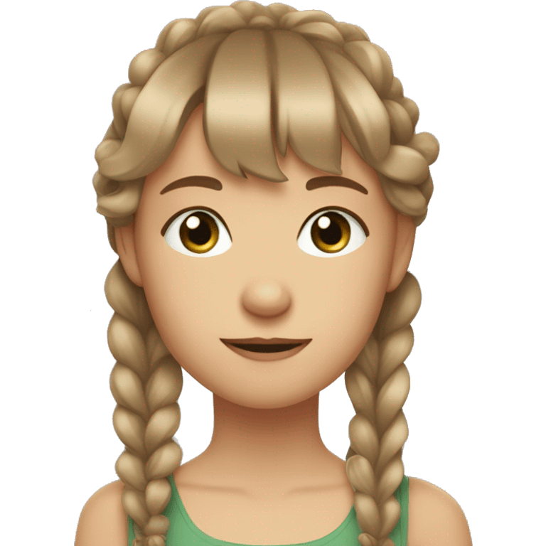 Girl with light brown hair, bluey greenish eyes, bangs and ribbons in her hair emoji