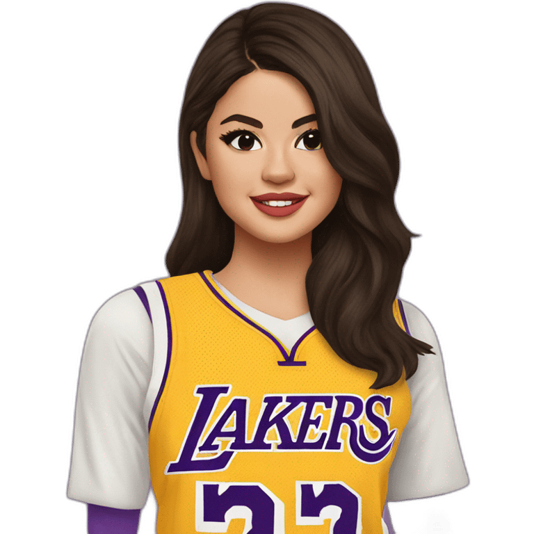 selena gomez wearing yellow lakers jersey emoji