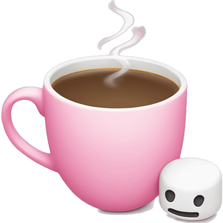 a pink plain coffee mug without a face with one handle on the right, coffee inside it, and marshmallows without a face float in the coffee, there is nothing around emoji