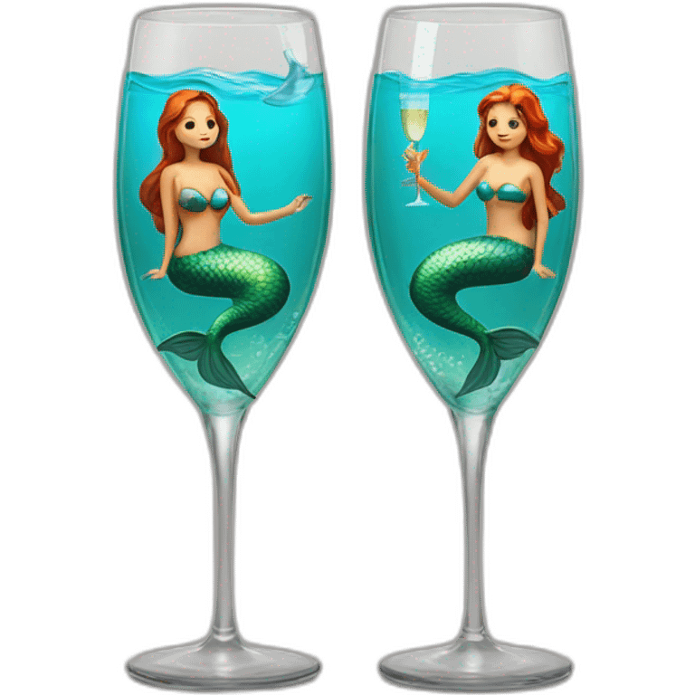 Two mermaids swim in a champagne glass emoji