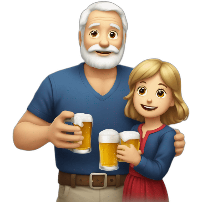 Père Noël qui offre un verre de bière à un enfant comme cadeau emoji