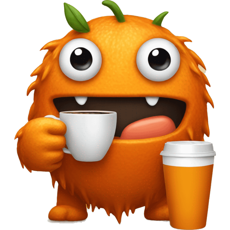 orange monster with coffee emoji