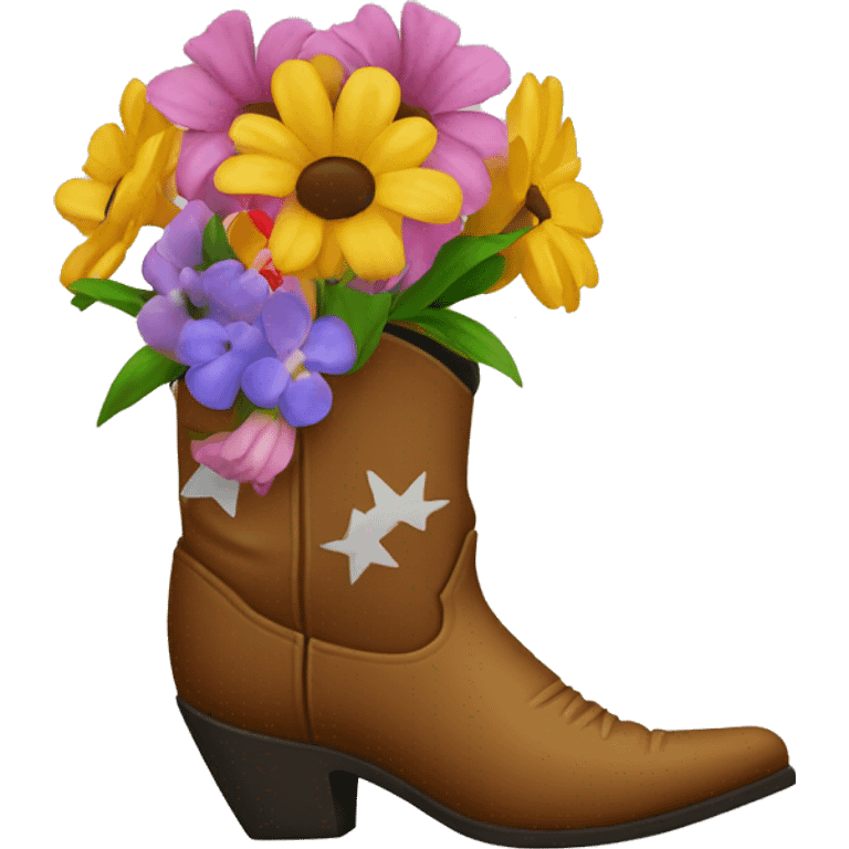 A cowboy boot with a bouquet of flowers in it emoji