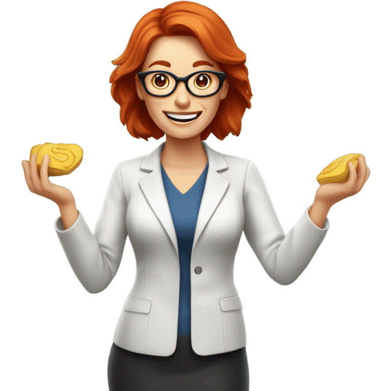 red hair woman nutritionist with glasses wishing money emoji