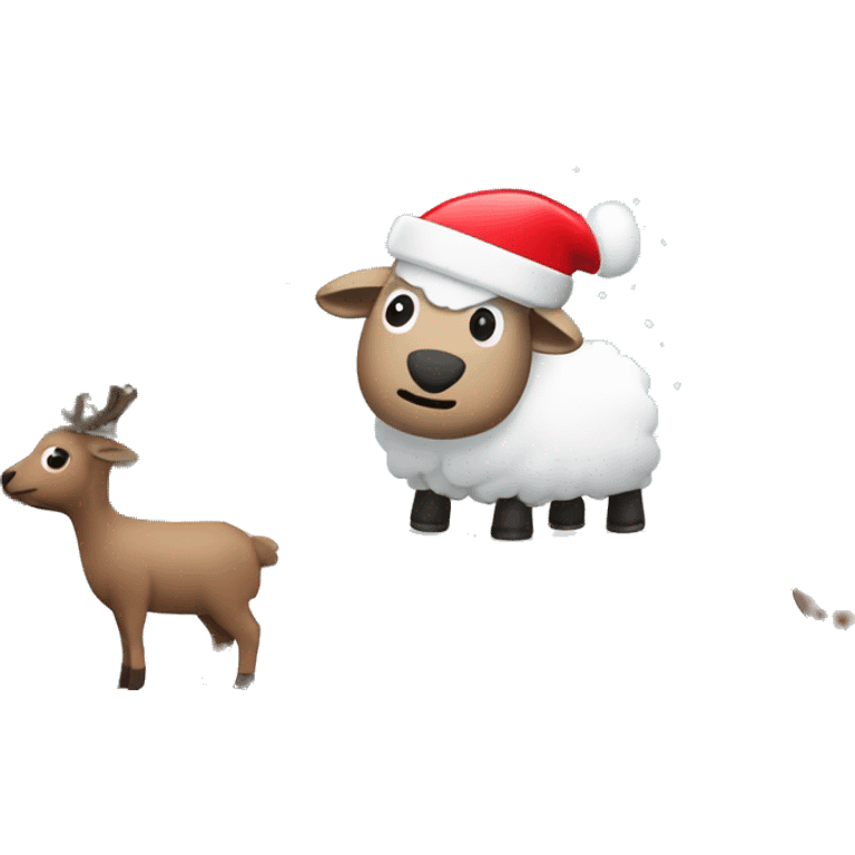 Snow globe with winter landscape sheep and reindeer with Santa hats emoji