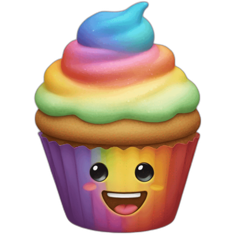 Happy cupcake with rainbow icing  emoji