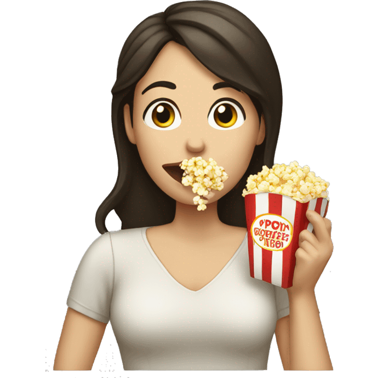 White brunette woman putting popcorn in her mouth emoji