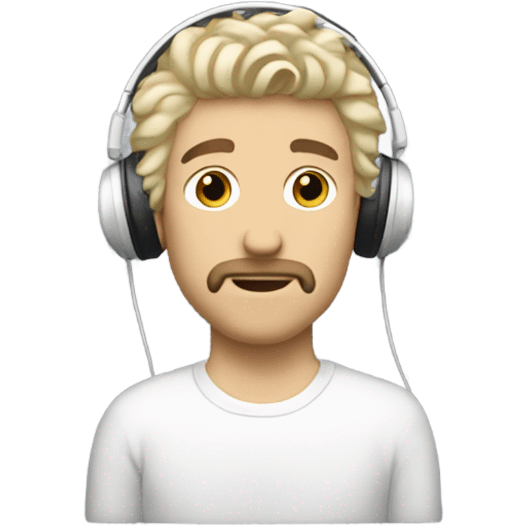 White guy with blonde messy shaggy hair while wearing a old design white headphones  emoji