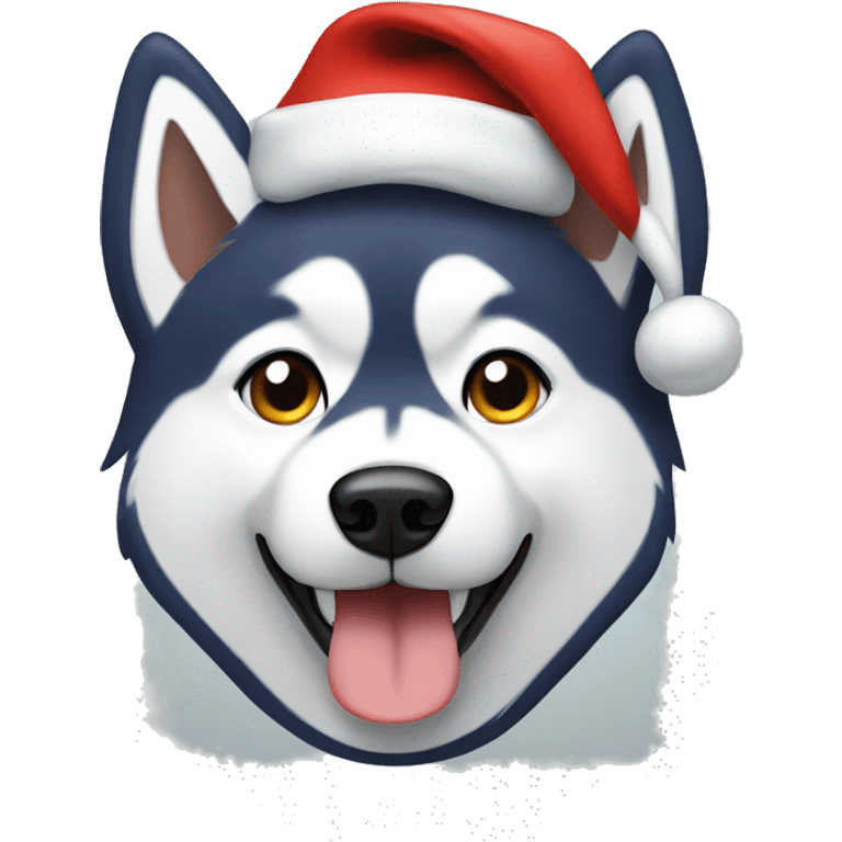 A husky dog wearing a Santa hat emoji