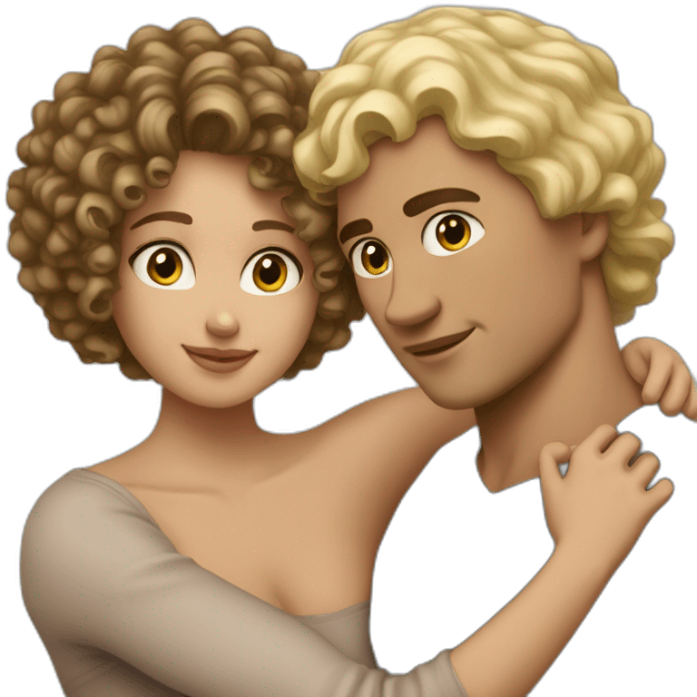 Light skin man with dark curly hair hugging a blonde curvy woman emoji