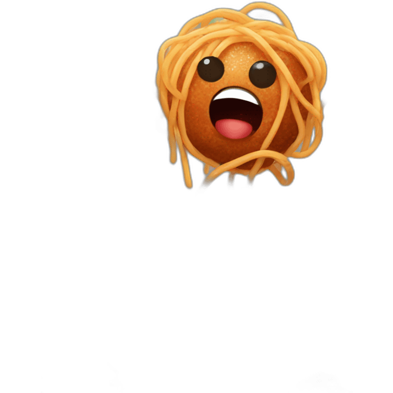 Spaghetti and meatballs with a face, arms and legs, doing something random emoji