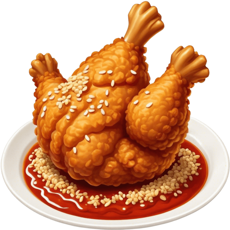 Cinematic Realistic Korean Fried Chicken Dish Emoji, depicted as crispy, golden-fried chicken glazed in a tangy sauce rendered with detailed textures and vibrant, dynamic lighting. emoji