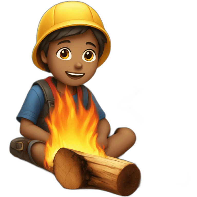 children are sitting burning wood emoji