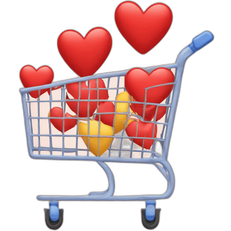 shopping cart with hearts and emojis inside emoji