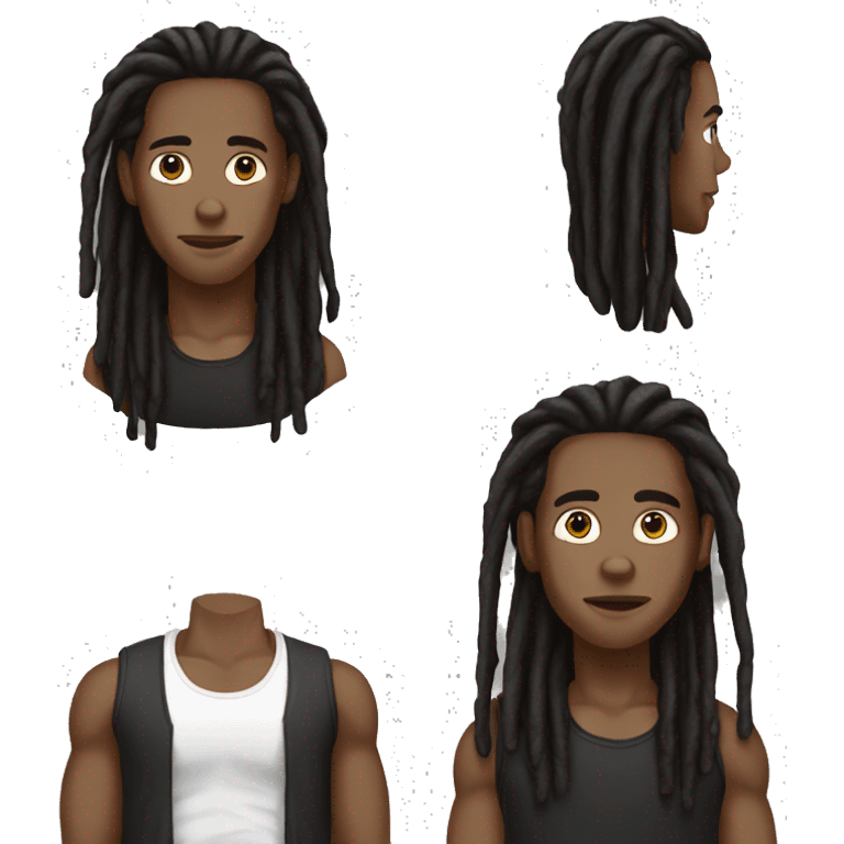 Light skinned black man with long dreads and black tank top standing looking straight emoji