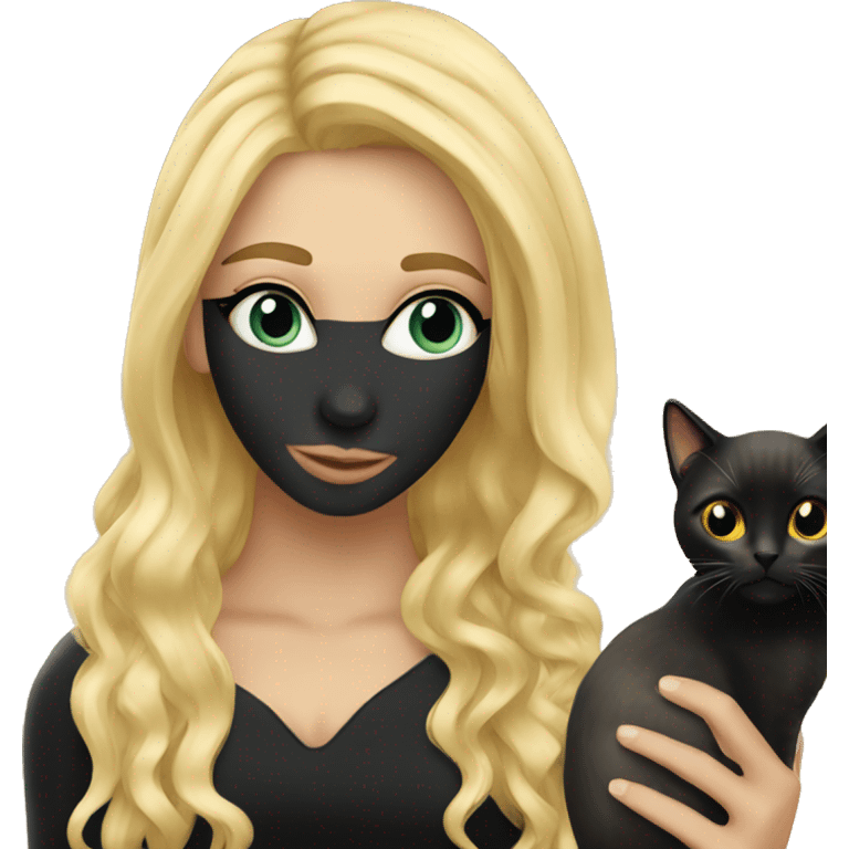 Pretty long blonde haired woman holding Black cat emoji