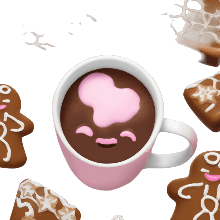 big hot chocolate with pink gingerbread house mug emoji