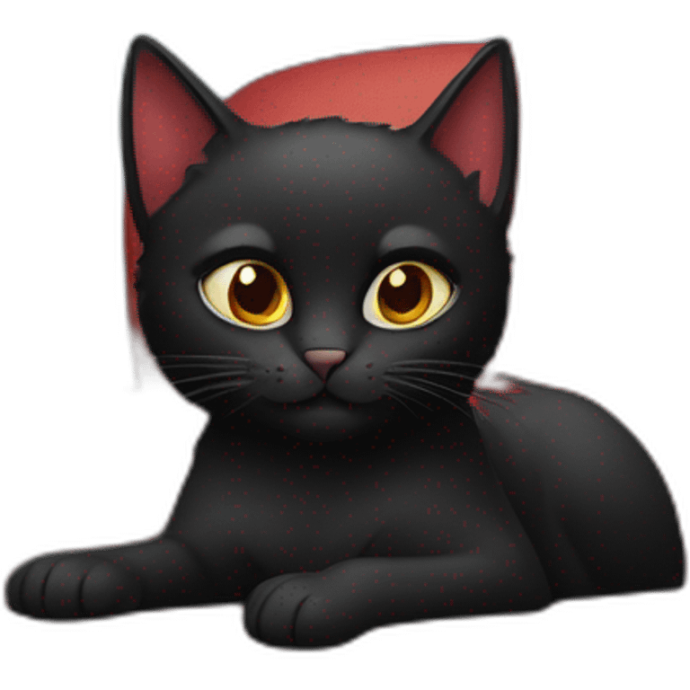 A black cat with a red bandana clawing at a blue sofa emoji