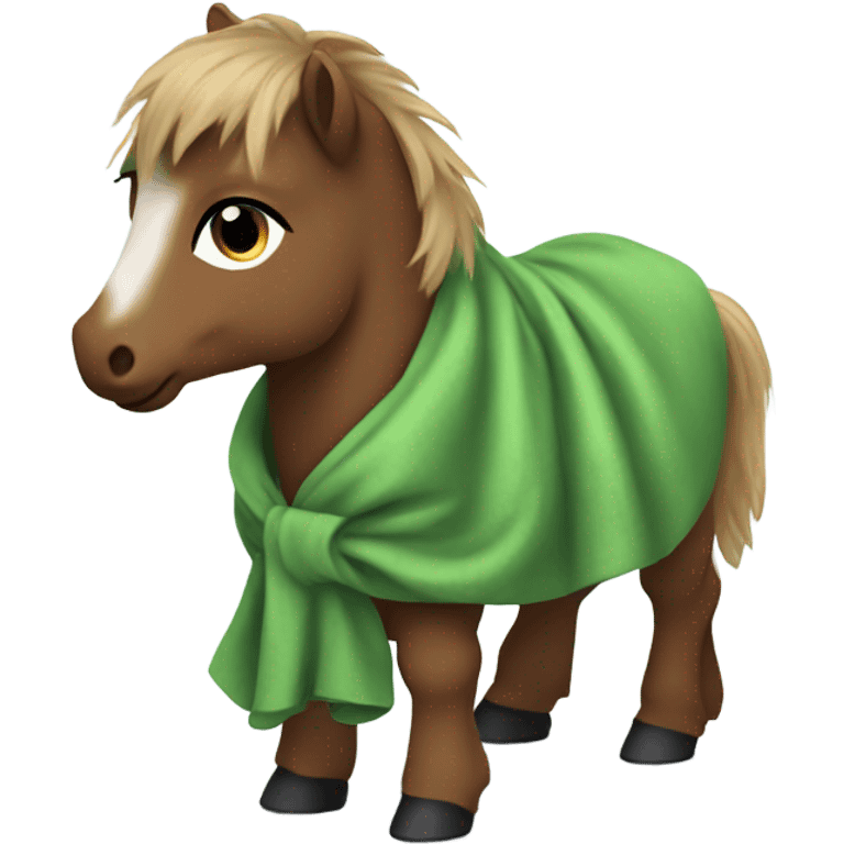 Small brown mini pony with a green blanket  emoji