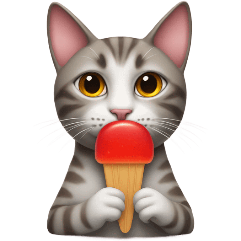 a cat holding a red popsicle  emoji