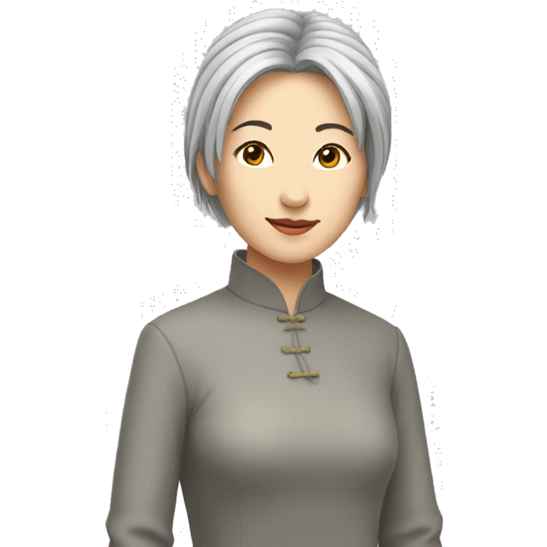 Chinese lady grey hair head down foot up pasture emoji