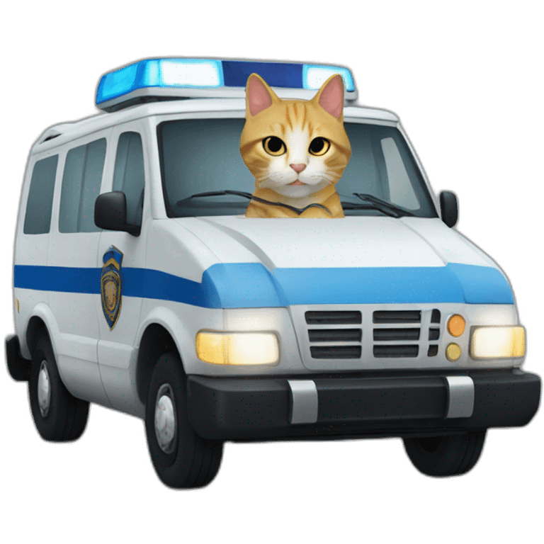 Cat on a police van on the highway emoji