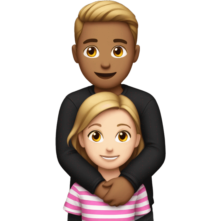 Girl in pink stripe shirt hugging boy in black tshirt emoji