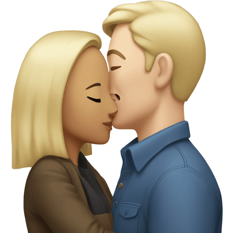 White man with blonde hair and Asian woman kissing emoji