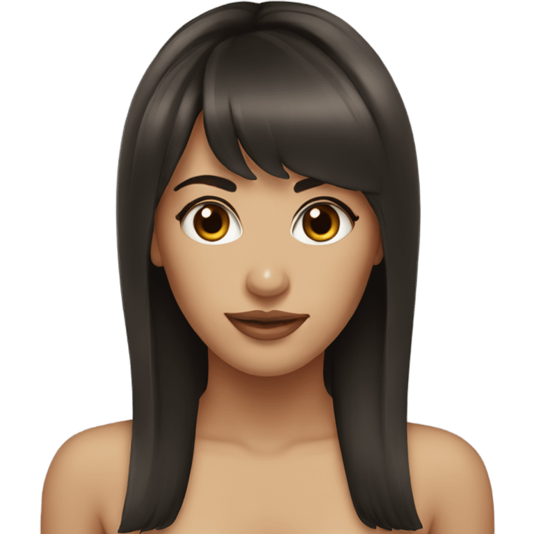 Beautiful woman. Dark brown hair. Bangs.  emoji