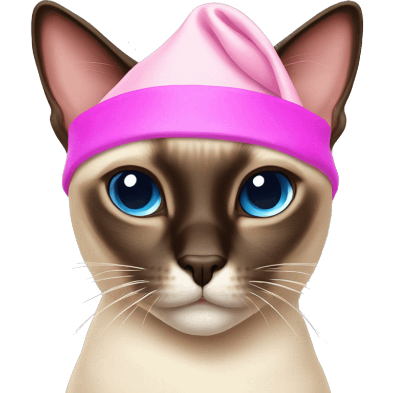 Siamese cat wearing pink Christmas hat emoji